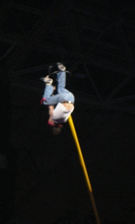 Artist on a swining pole
