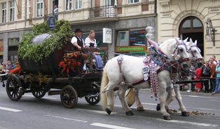 Huge beer barrel drawn by two horses