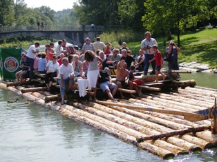 Fun rafting on Isar river near Munich