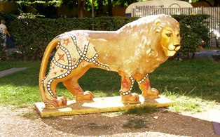 Old Roman Lion in Munich decorated with mosaic